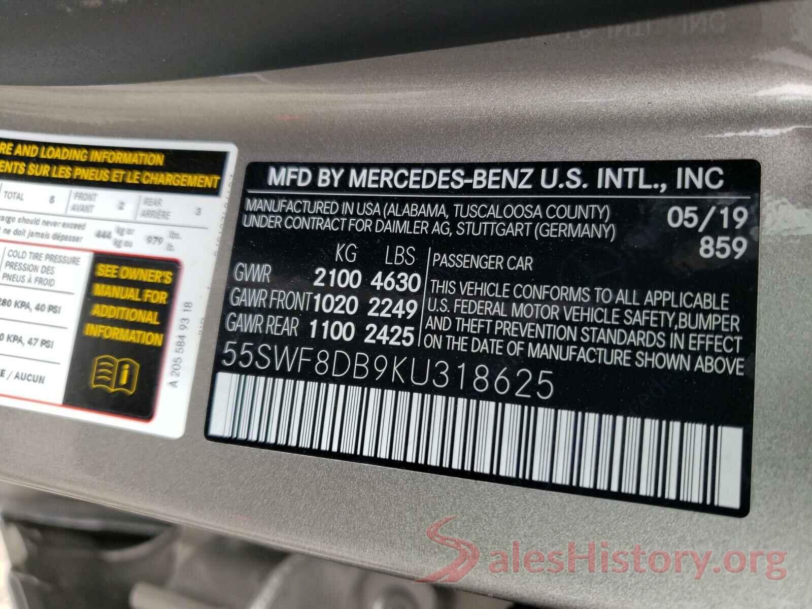 55SWF8DB9KU318625 2019 MERCEDES-BENZ C CLASS