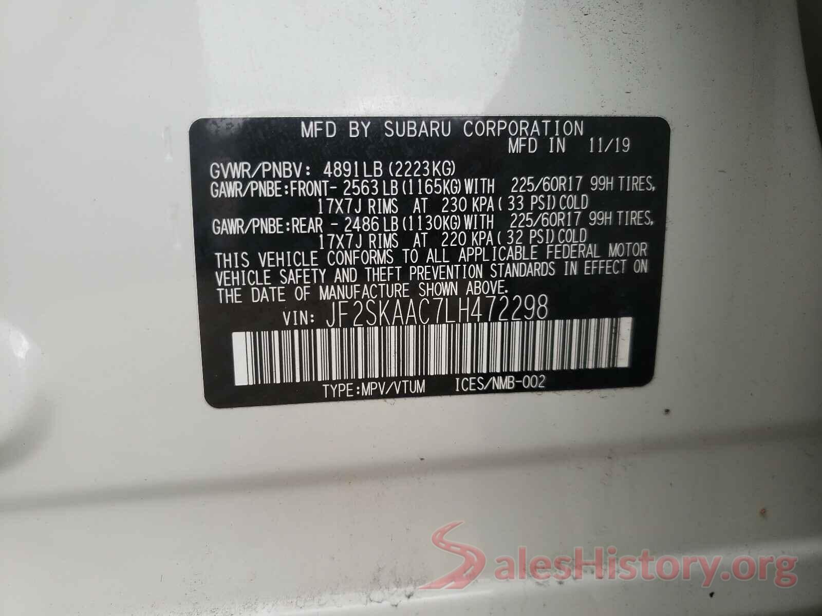 JF2SKAAC7LH472298 2020 SUBARU FORESTER