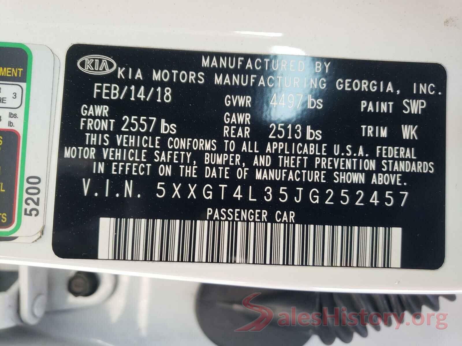 5XXGT4L35JG252457 2018 KIA OPTIMA