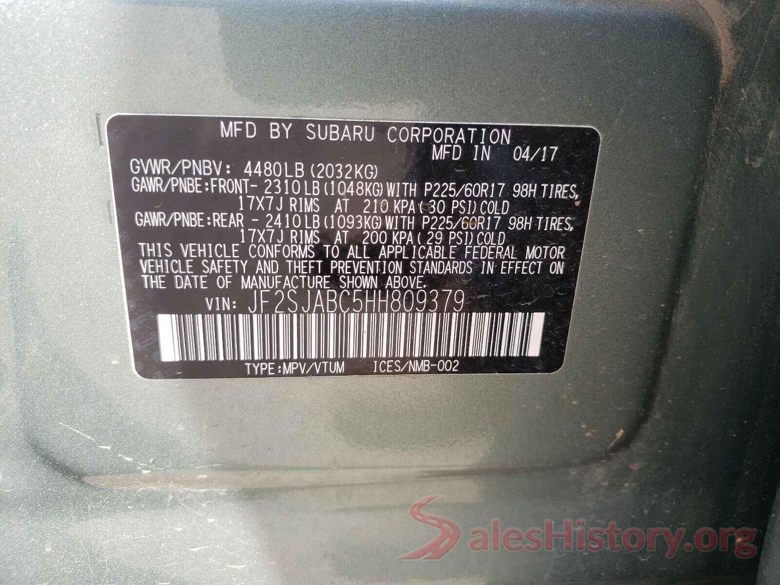 JF2SJABC5HH809379 2017 SUBARU FORESTER