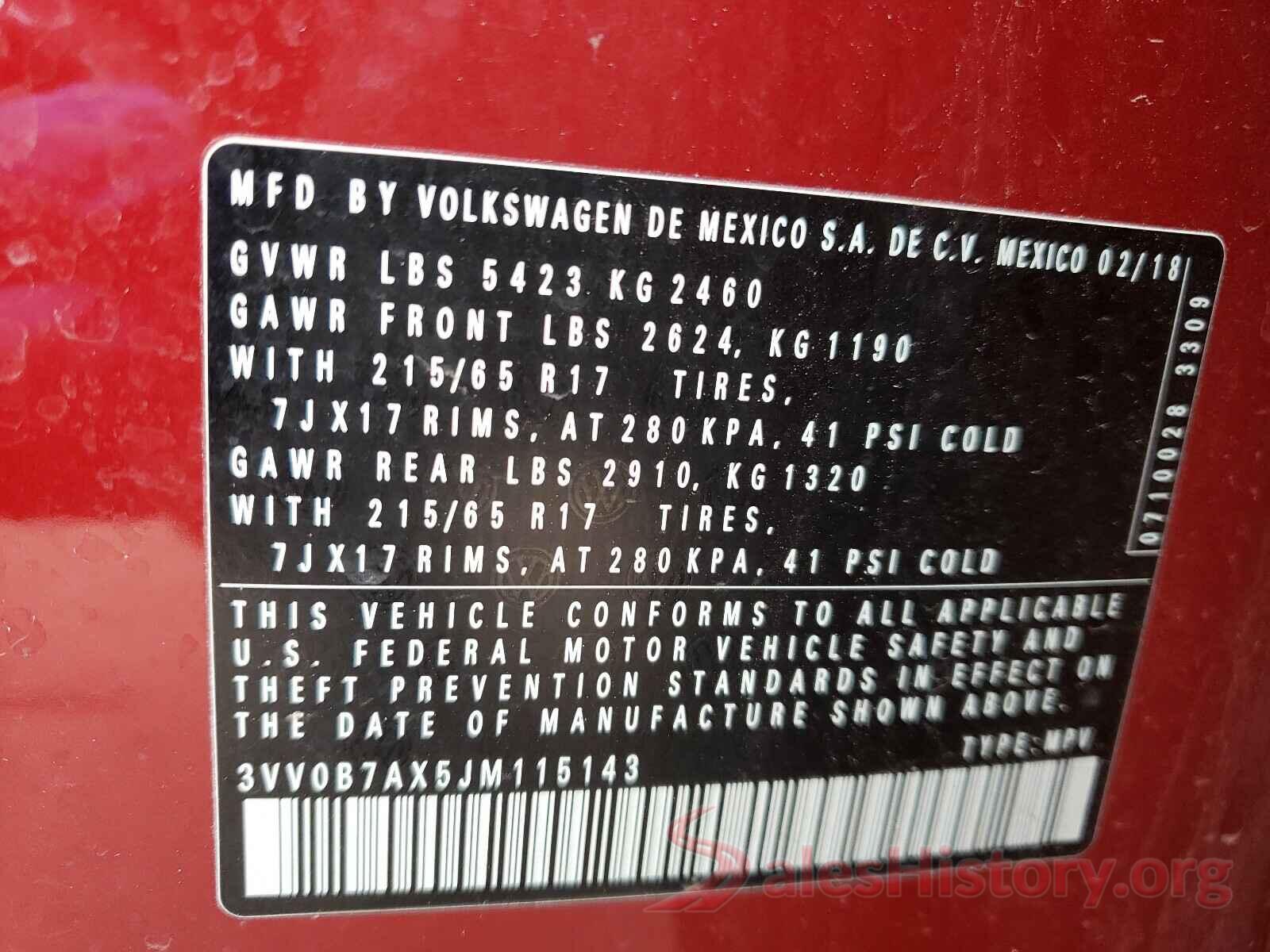 3VV0B7AX5JM115143 2018 VOLKSWAGEN TIGUAN