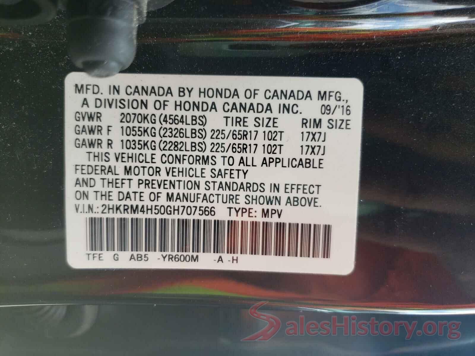 2HKRM4H50GH707566 2016 HONDA CRV