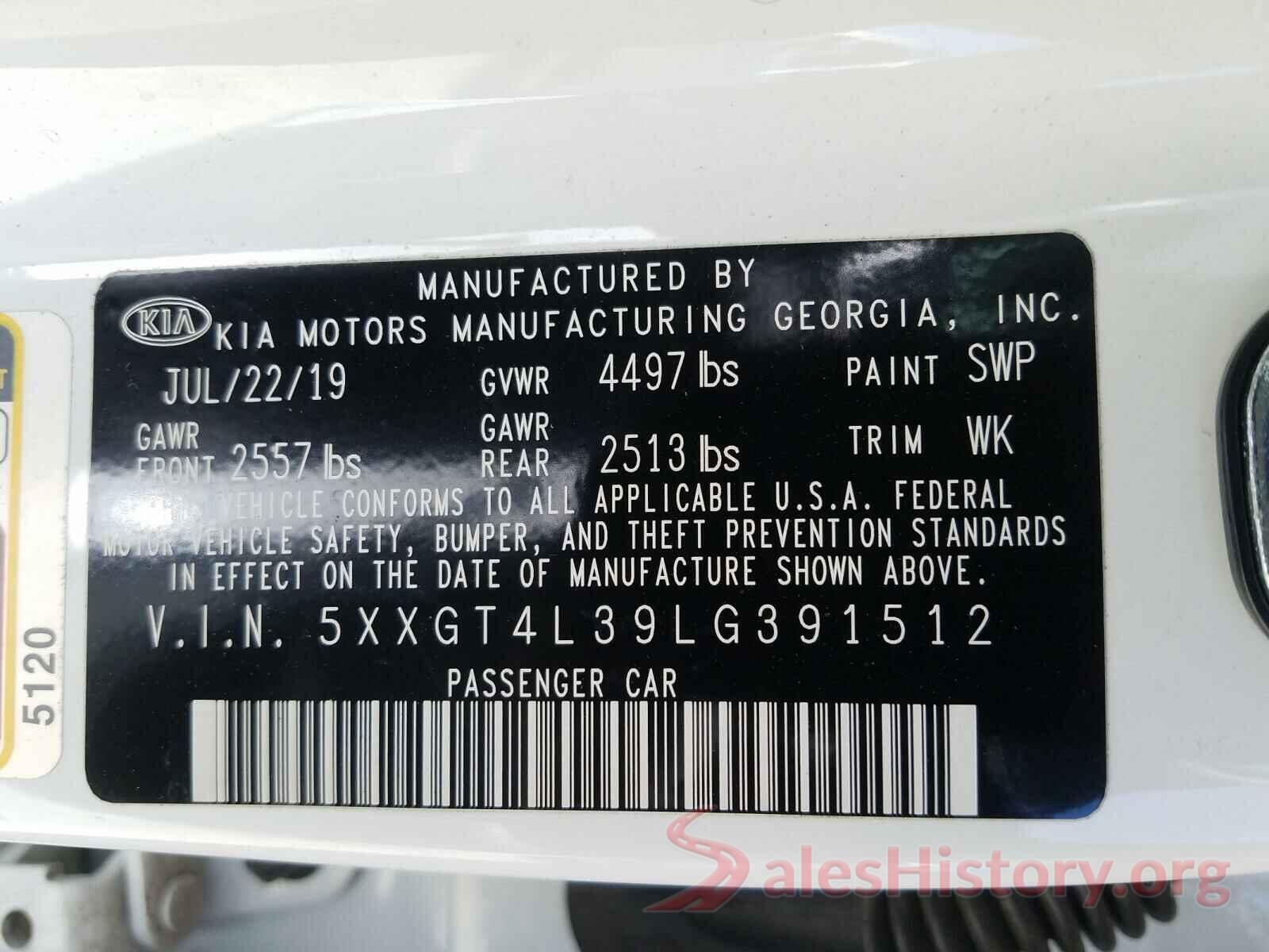 5XXGT4L39LG391512 2020 KIA OPTIMA