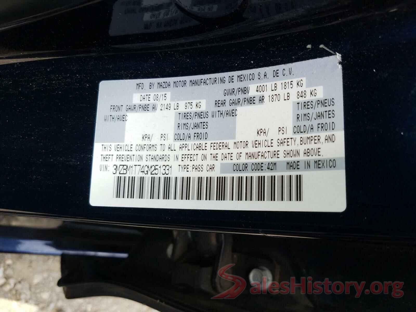 3MZBM1T74GM251331 2016 MAZDA 3