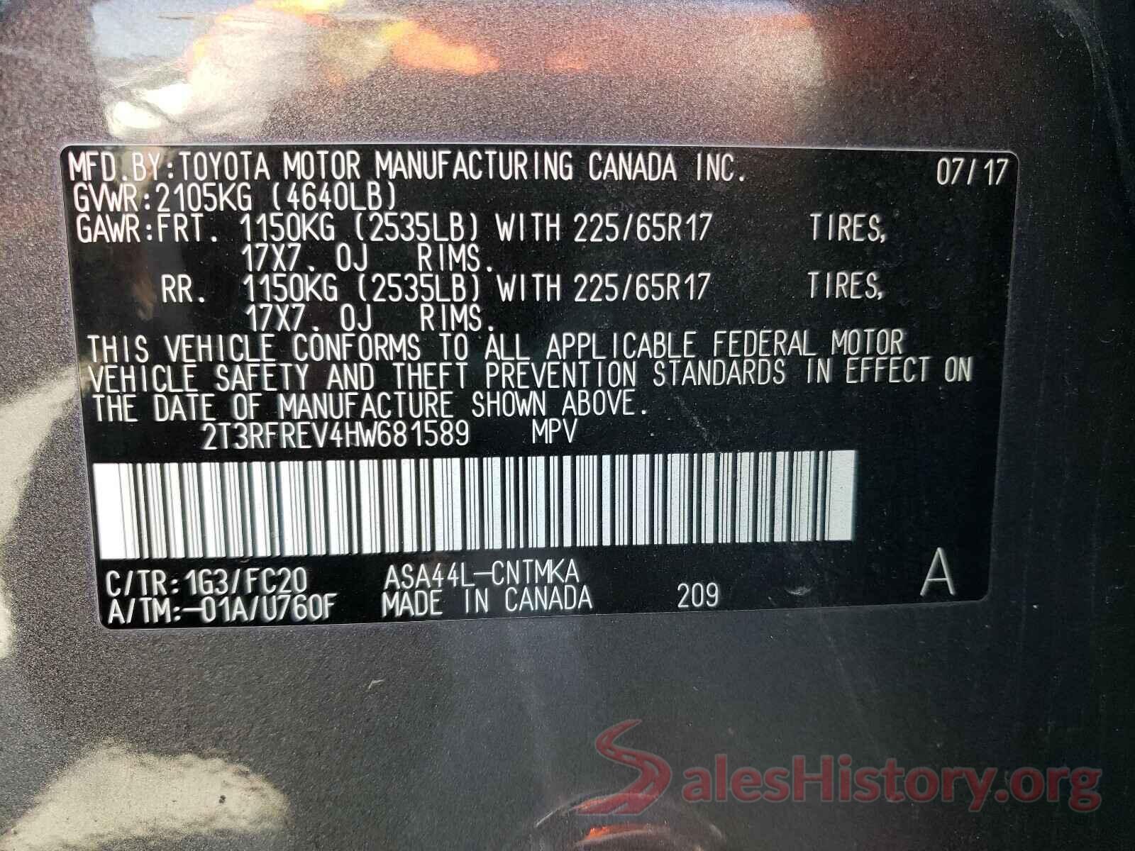 2T3RFREV4HW681589 2017 TOYOTA RAV4