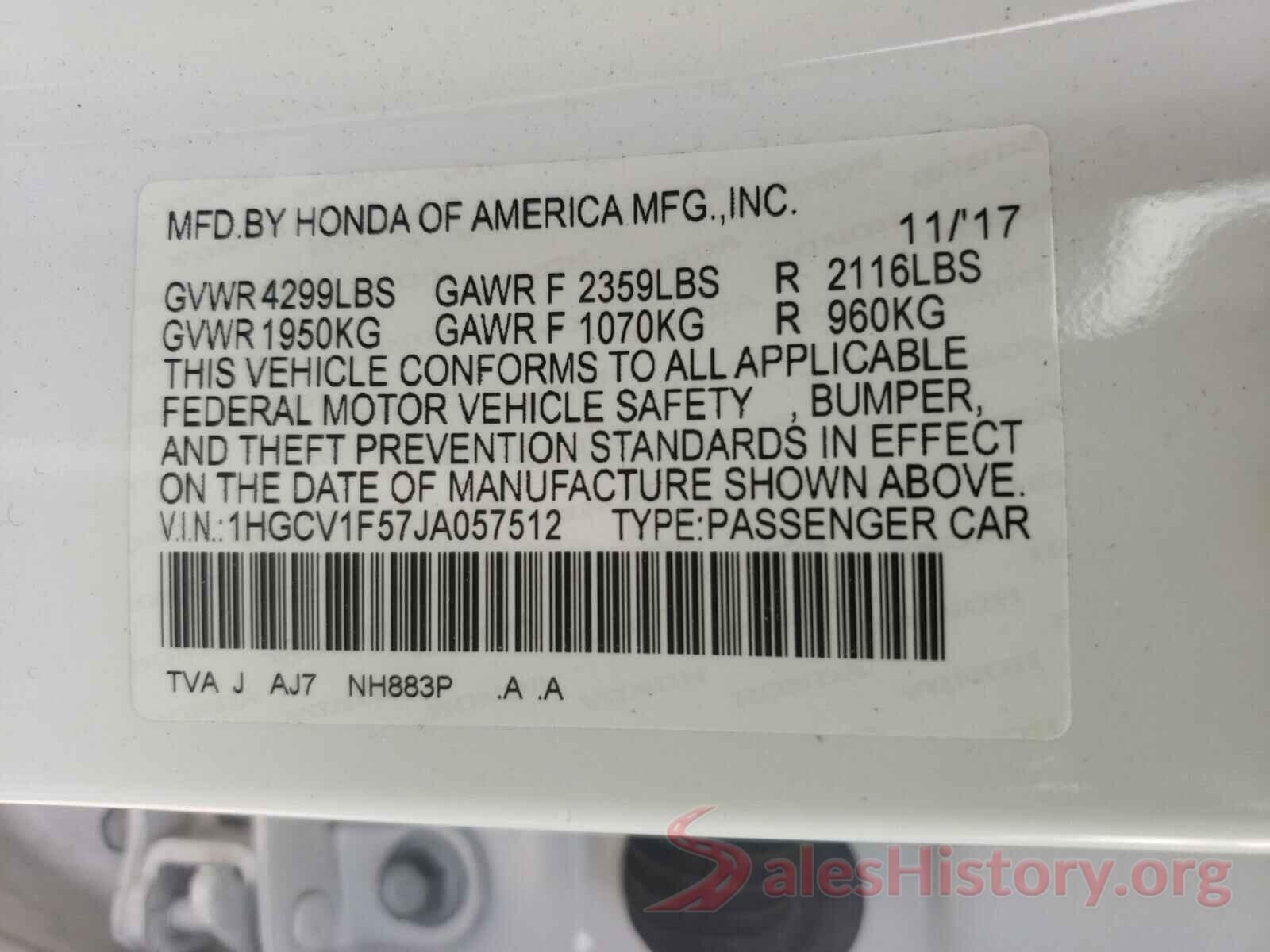 1HGCV1F57JA057512 2018 HONDA ACCORD