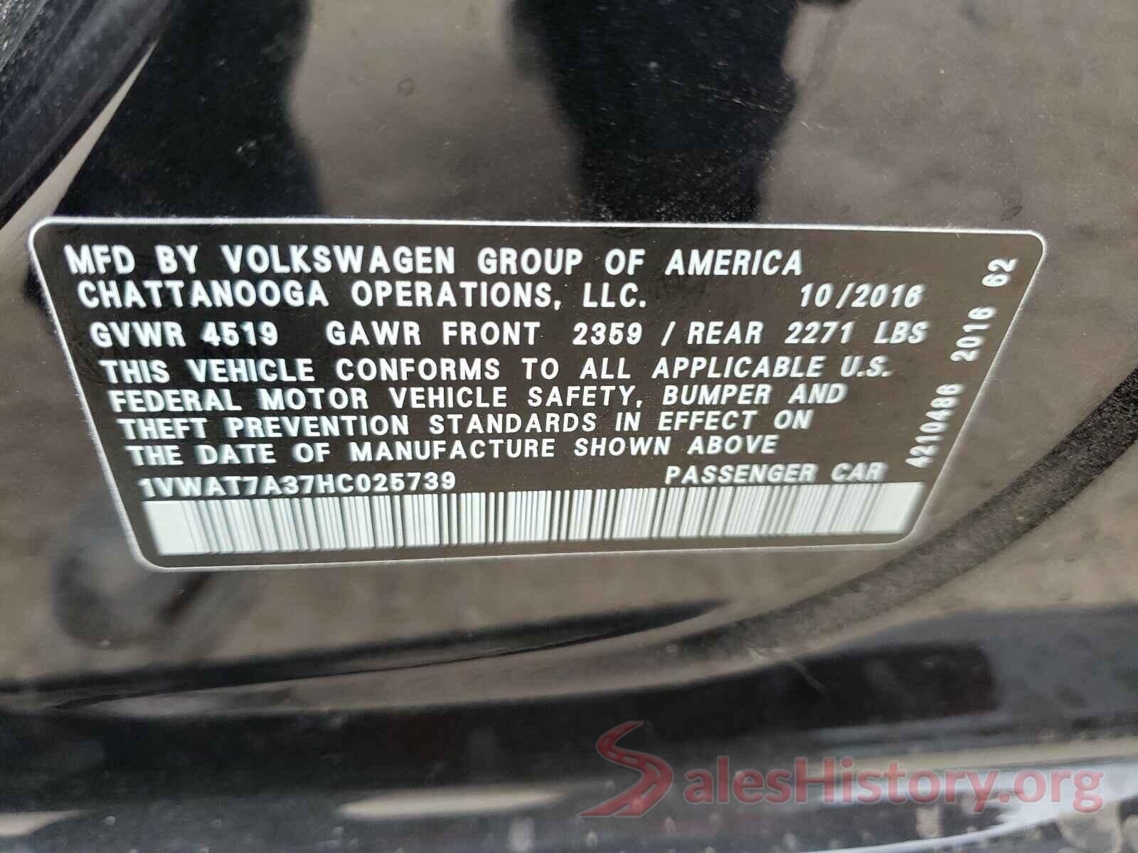 1VWAT7A37HC025739 2017 VOLKSWAGEN PASSAT