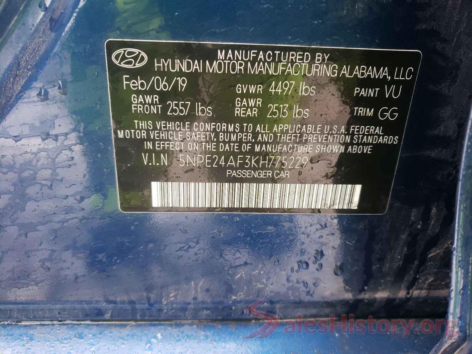 5NPE24AF3KH775229 2019 HYUNDAI SONATA