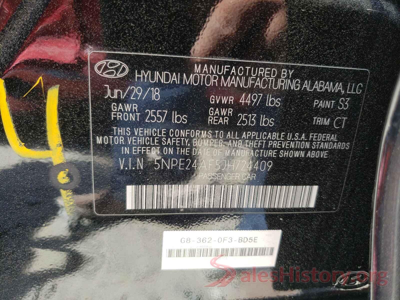 5NPE24AF5JH724409 2018 HYUNDAI SONATA