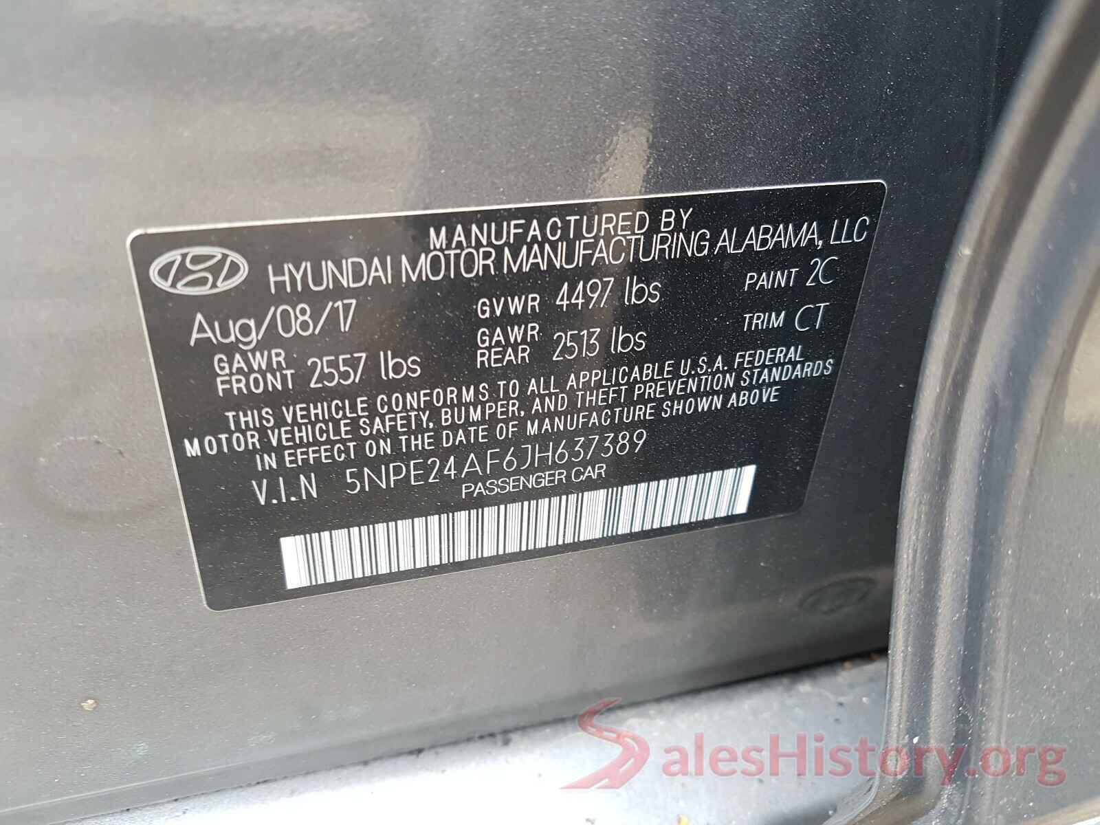 5NPE24AF6JH637389 2018 HYUNDAI SONATA