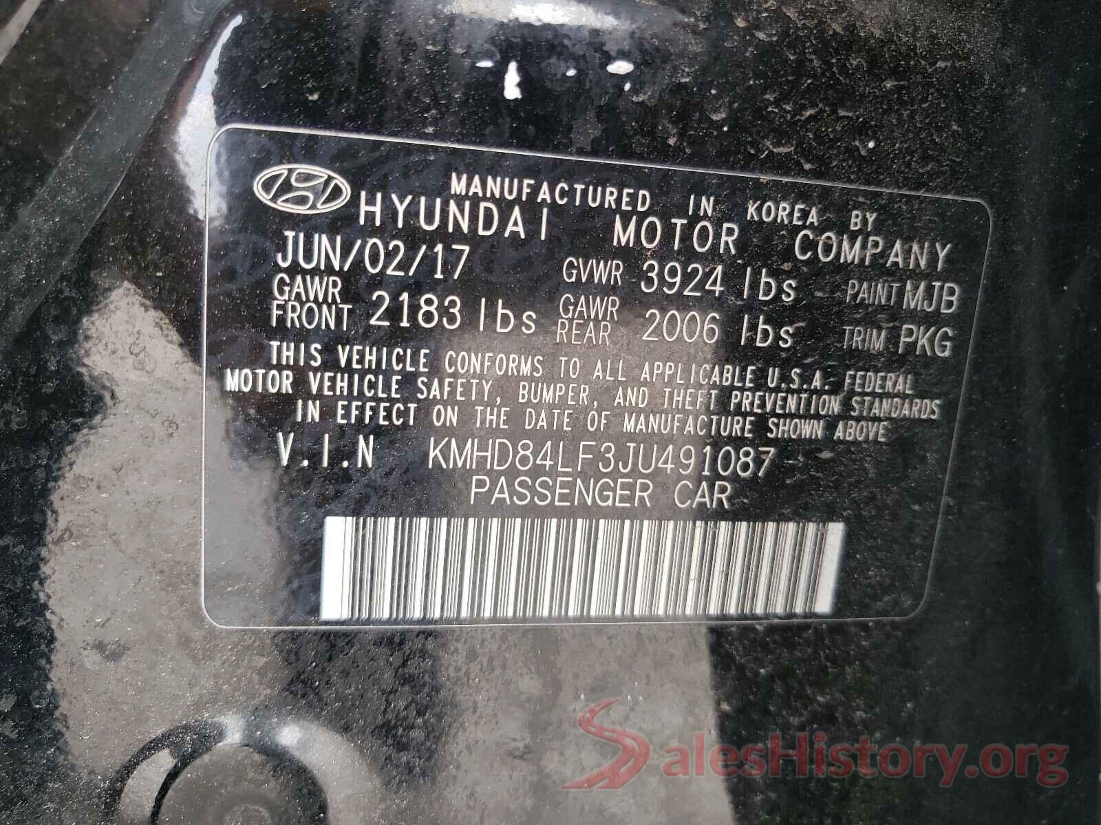 KMHD84LF3JU491087 2018 HYUNDAI ELANTRA