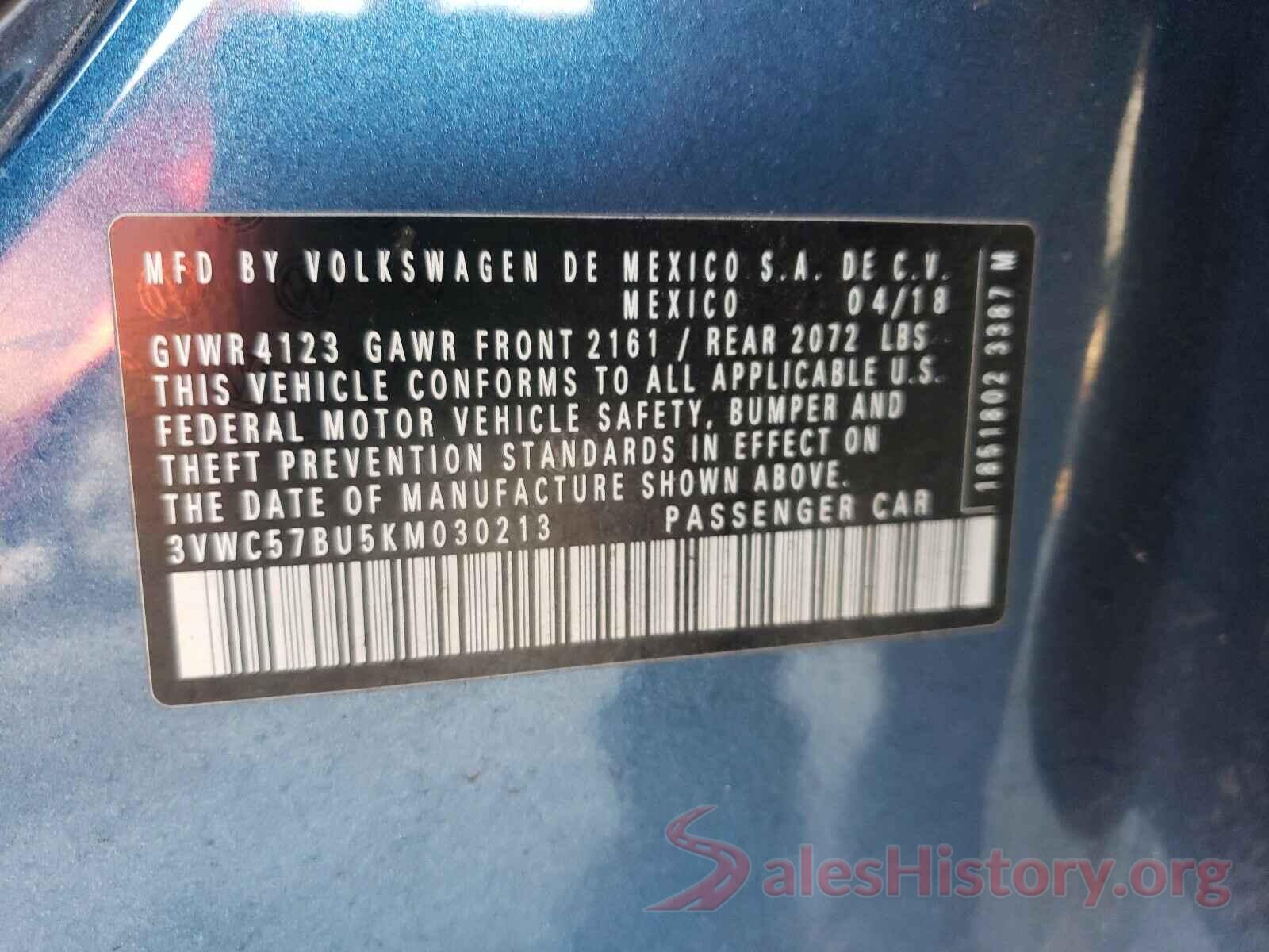 3VWC57BU5KM030213 2019 VOLKSWAGEN JETTA