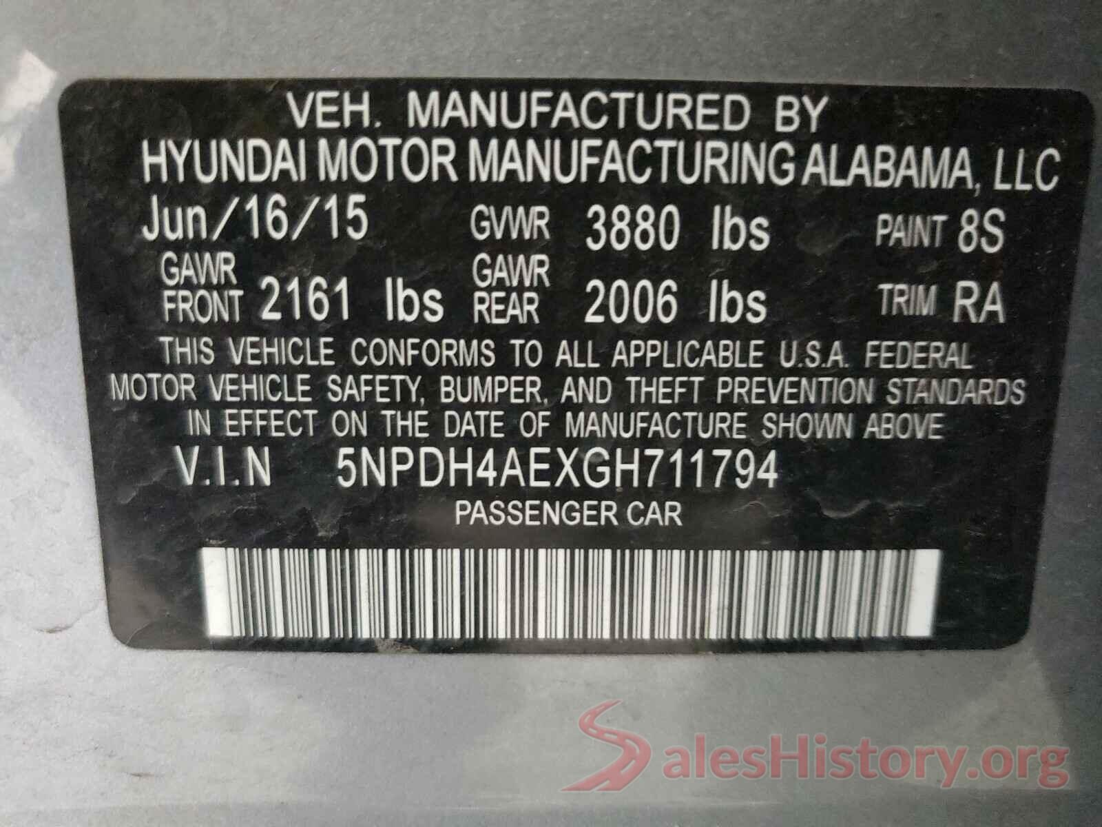 5NPDH4AEXGH711794 2016 HYUNDAI ELANTRA