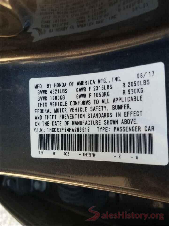 1HGCR2F54HA289912 2017 HONDA ACCORD