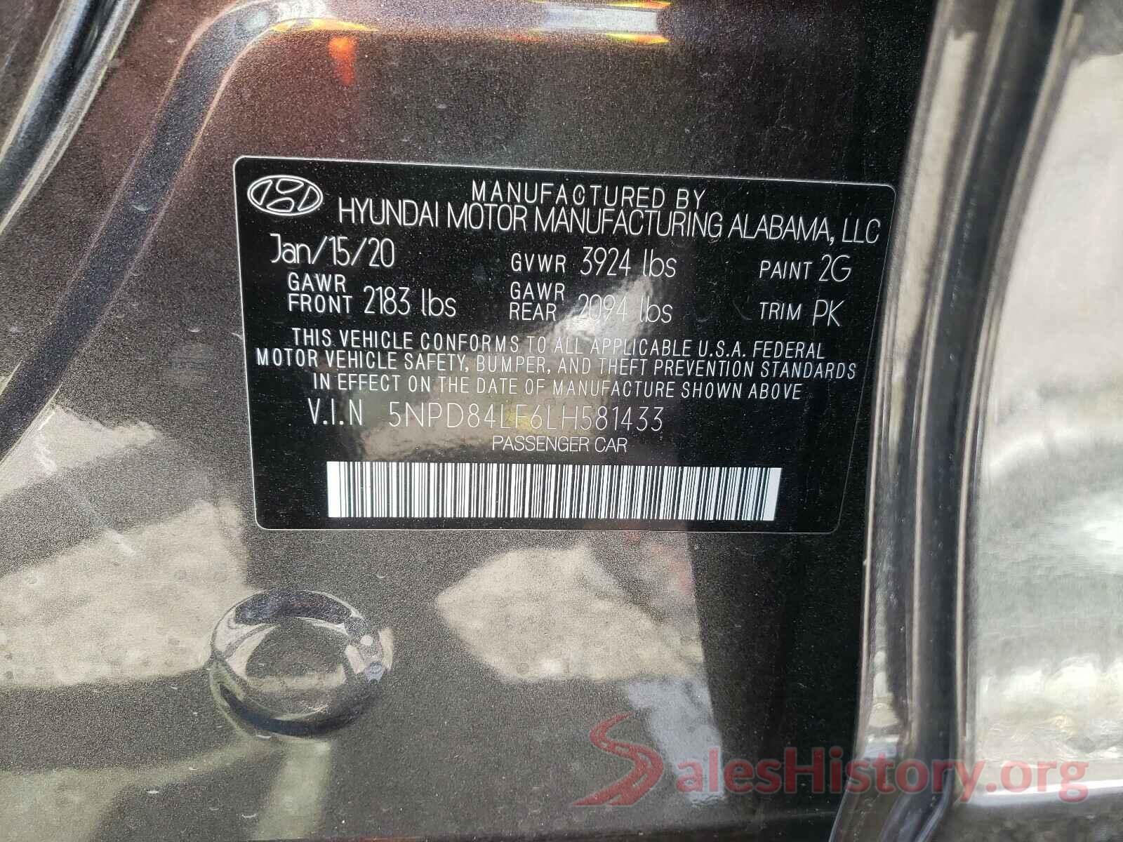 5NPD84LF6LH581433 2020 HYUNDAI ELANTRA