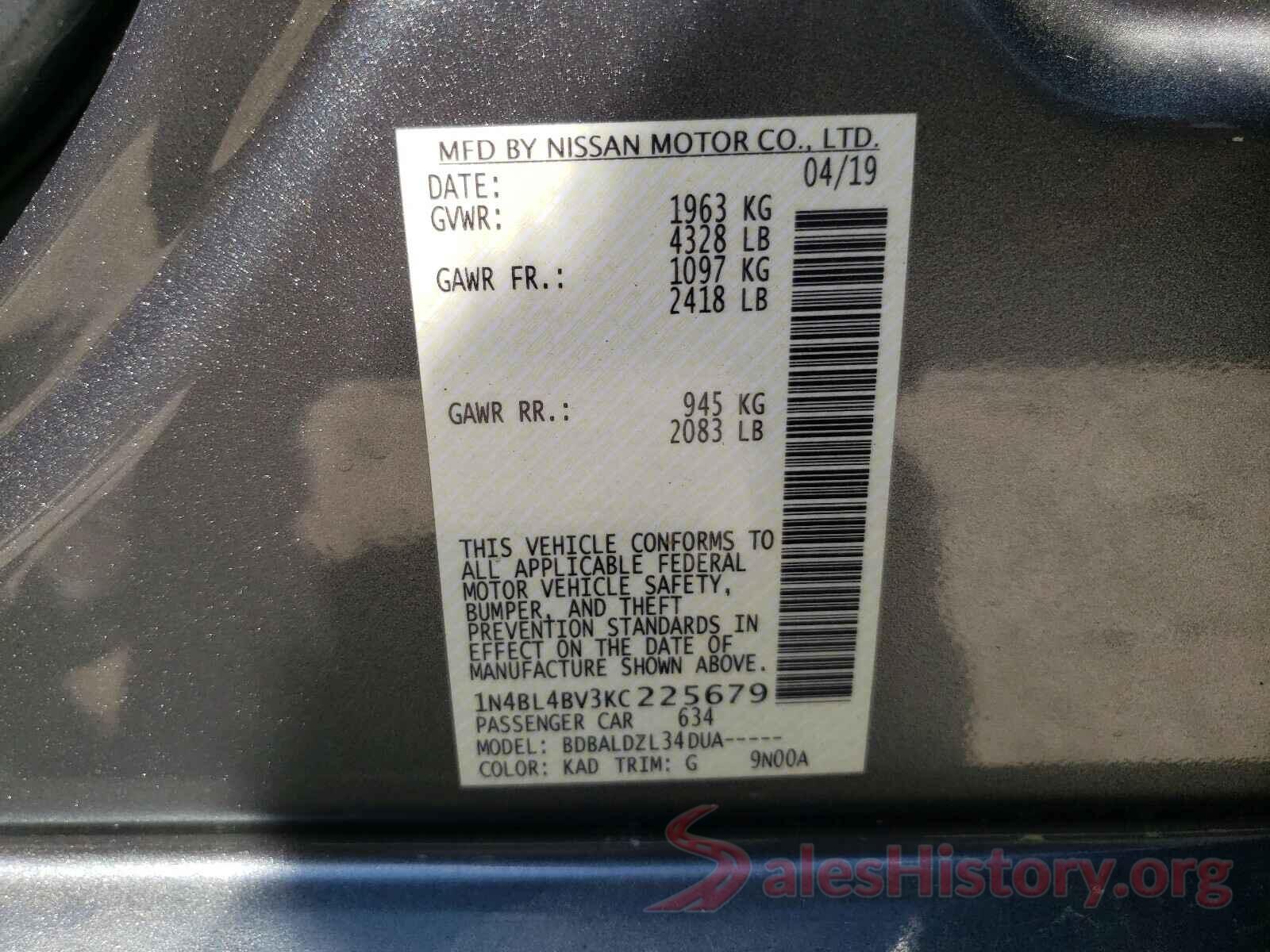 1N4BL4BV3KC225679 2019 NISSAN ALTIMA