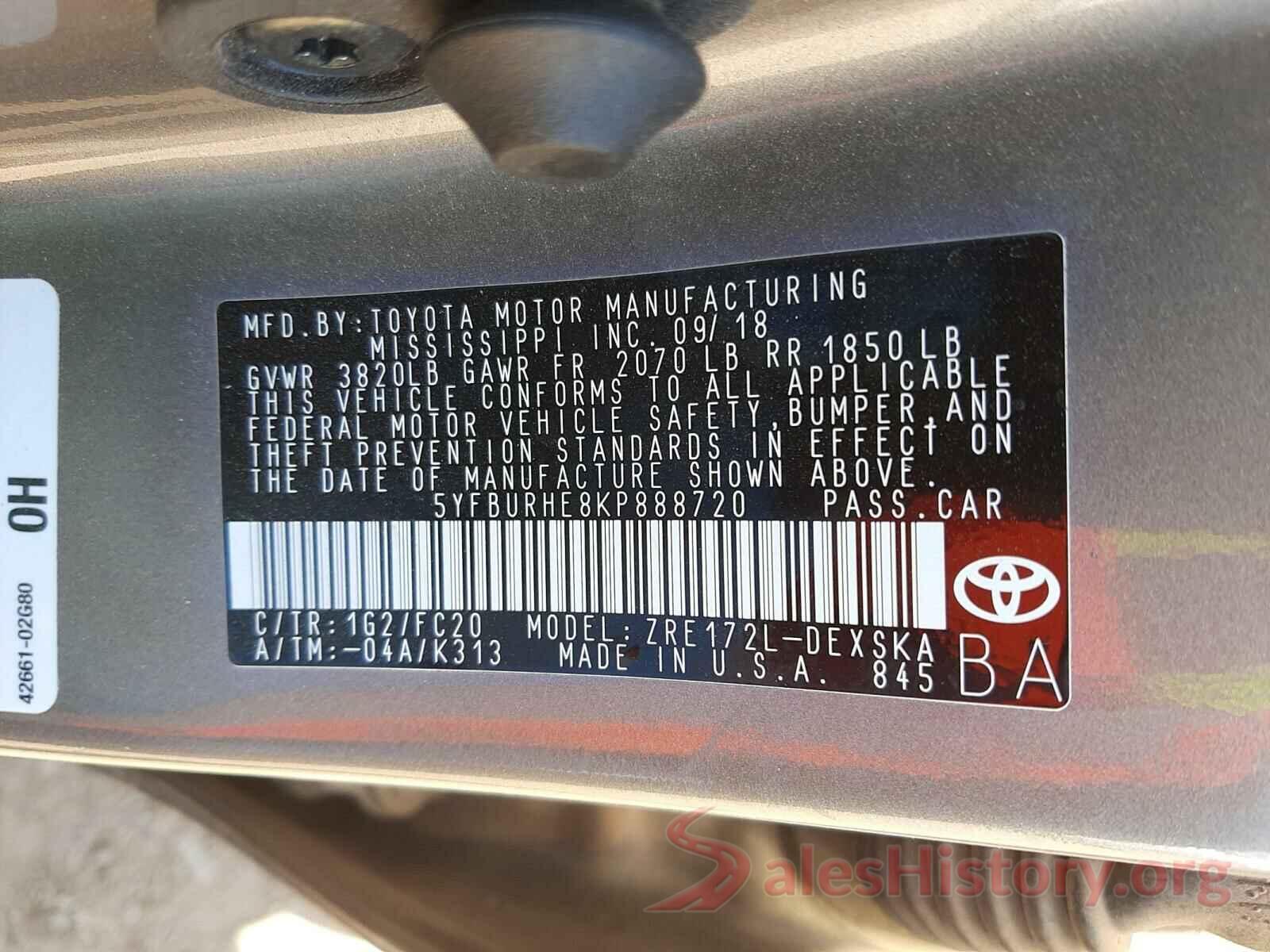 5YFBURHE8KP888720 2019 TOYOTA COROLLA