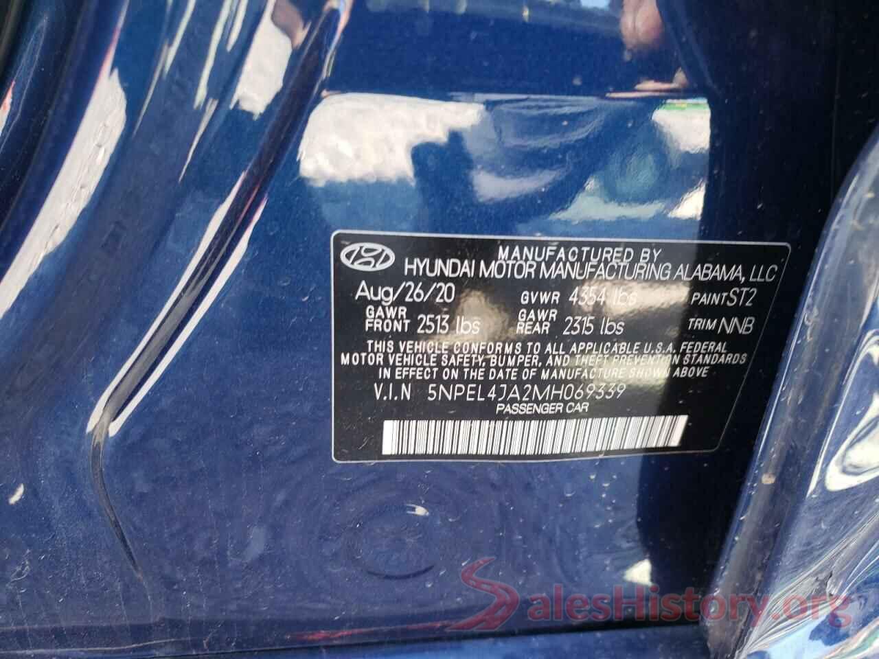 5NPEL4JA2MH069339 2021 HYUNDAI SONATA