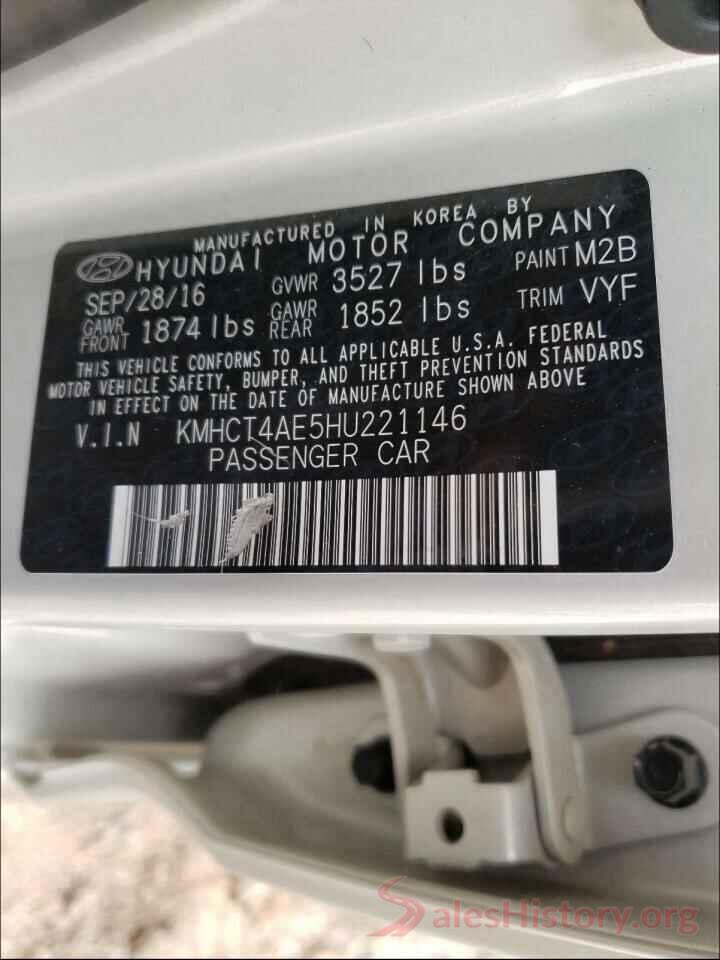 KMHCT4AE5HU221146 2017 HYUNDAI ACCENT