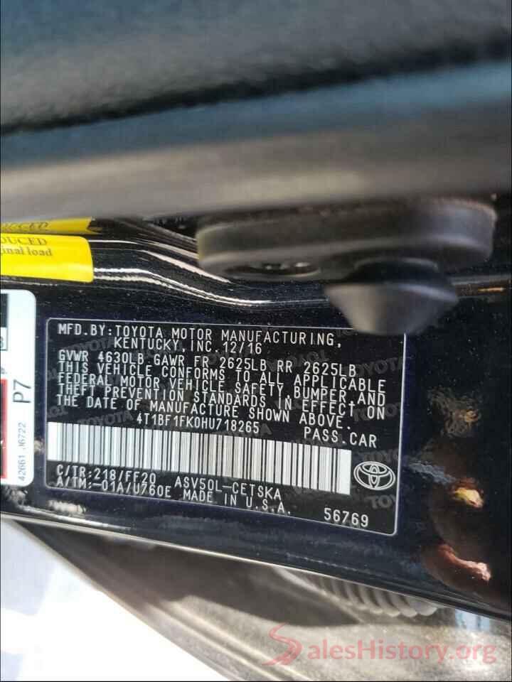 4T1BF1FK0HU718265 2017 TOYOTA CAMRY