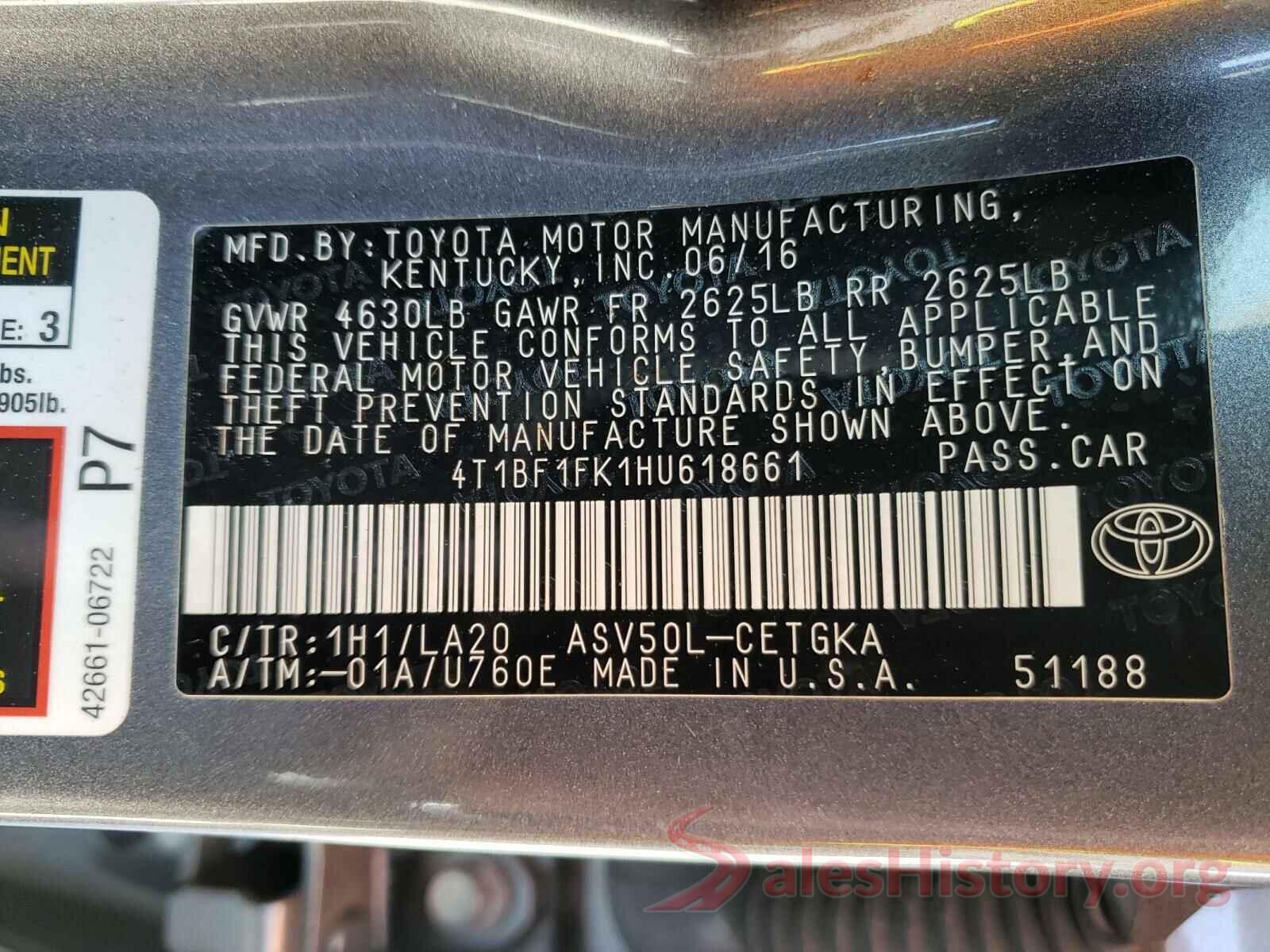 4T1BF1FK1HU618661 2017 TOYOTA CAMRY