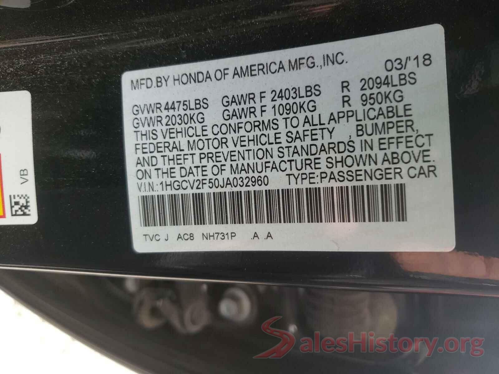 1HGCV2F50JA032960 2018 HONDA ACCORD