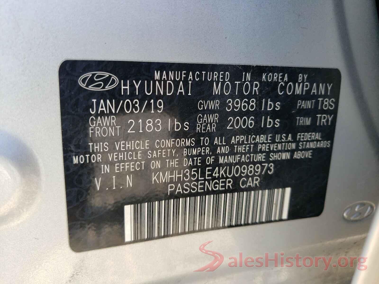 KMHH35LE4KU098973 2019 HYUNDAI ELANTRA