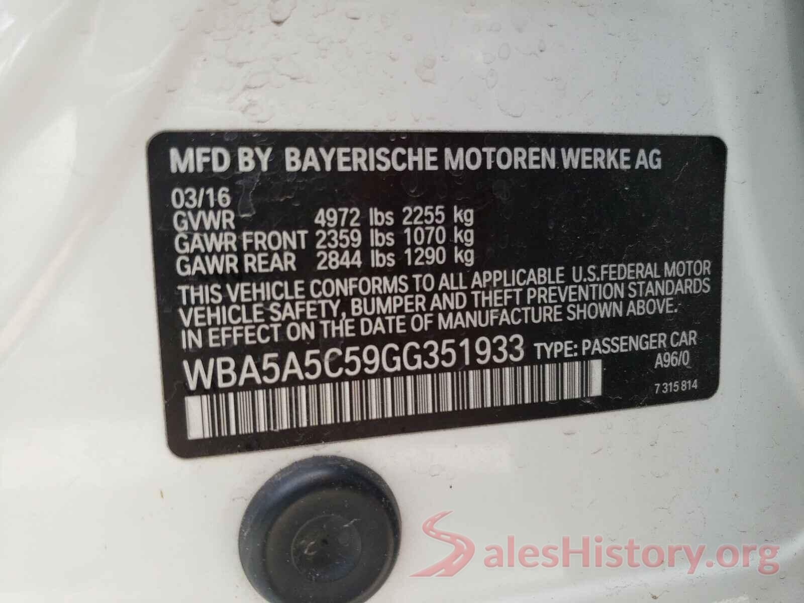 WBA5A5C59GG351933 2016 BMW 5 SERIES