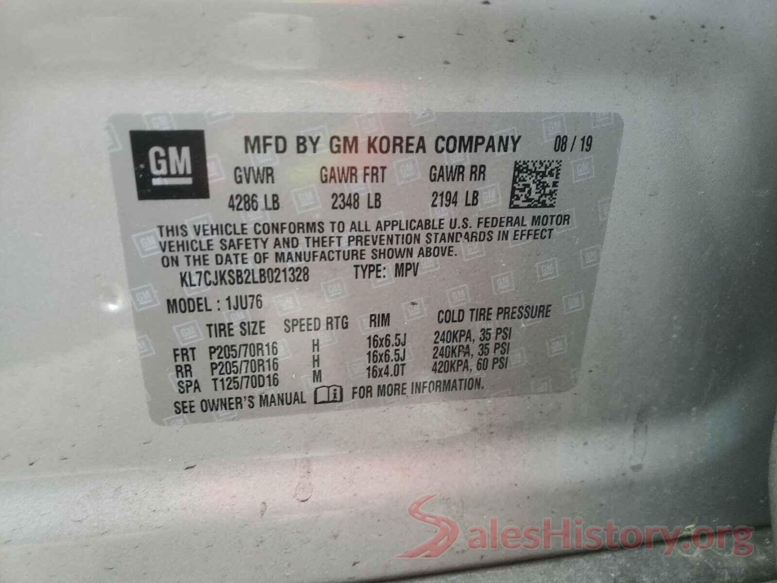 KL7CJKSB2LB021328 2020 CHEVROLET TRAX