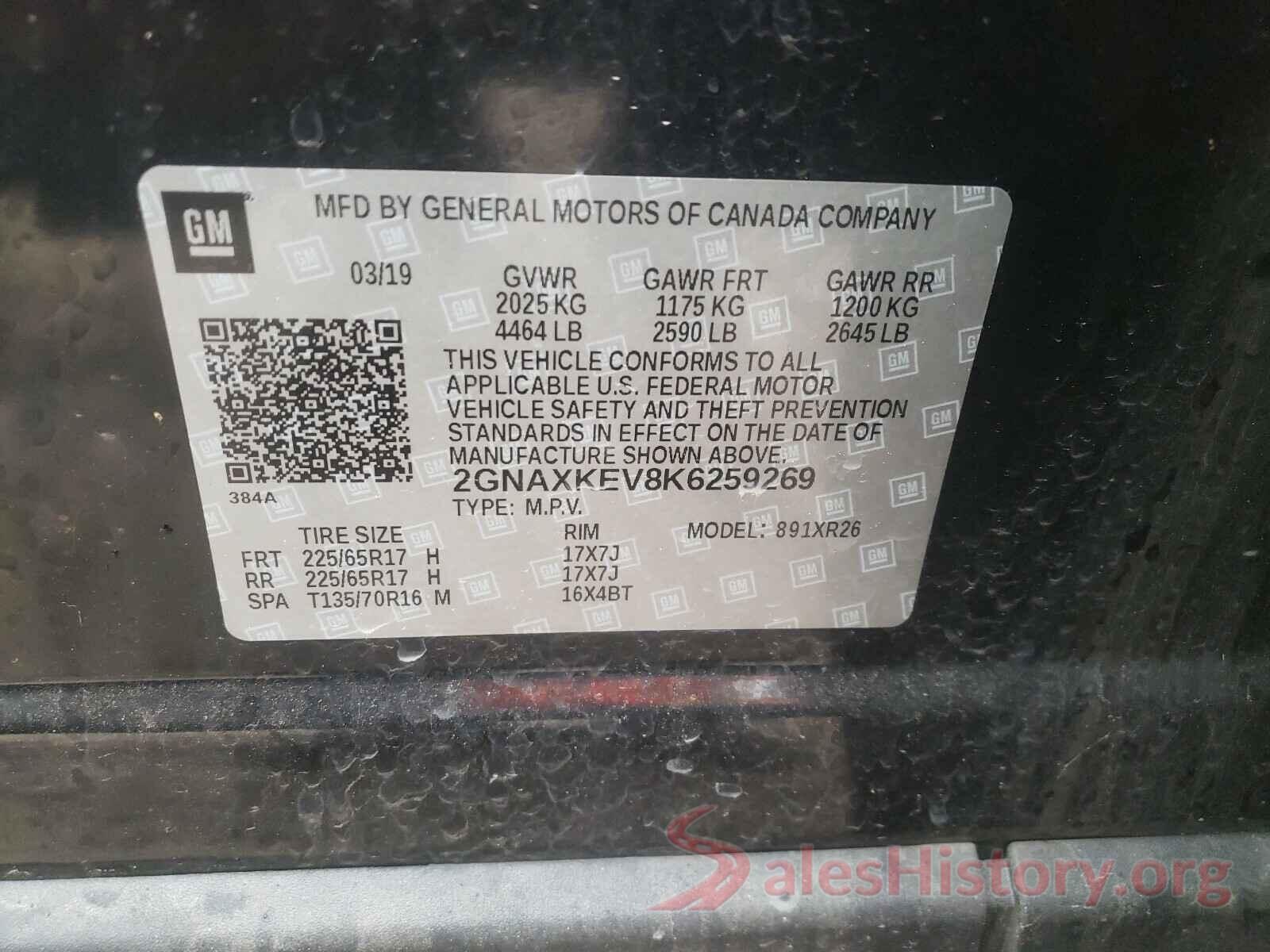 2GNAXKEV8K6259269 2019 CHEVROLET EQUINOX