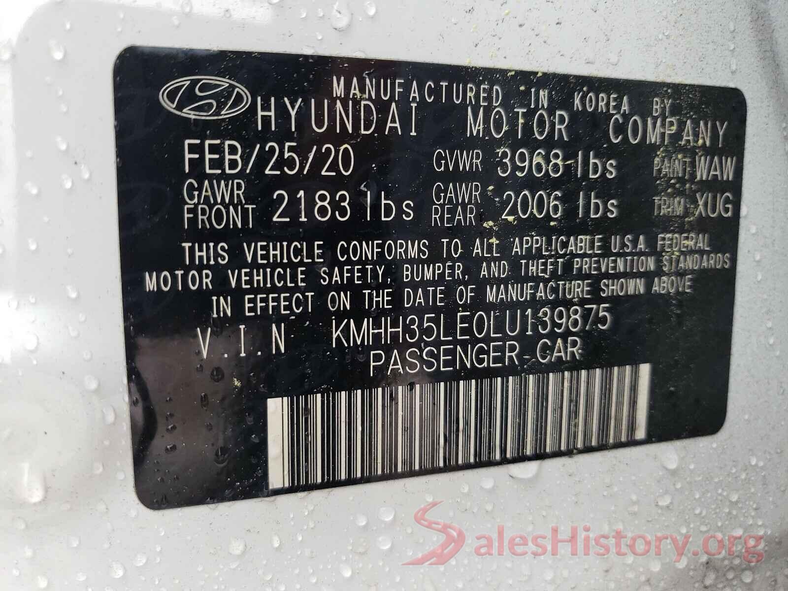 KMHH35LE0LU139875 2020 HYUNDAI ELANTRA