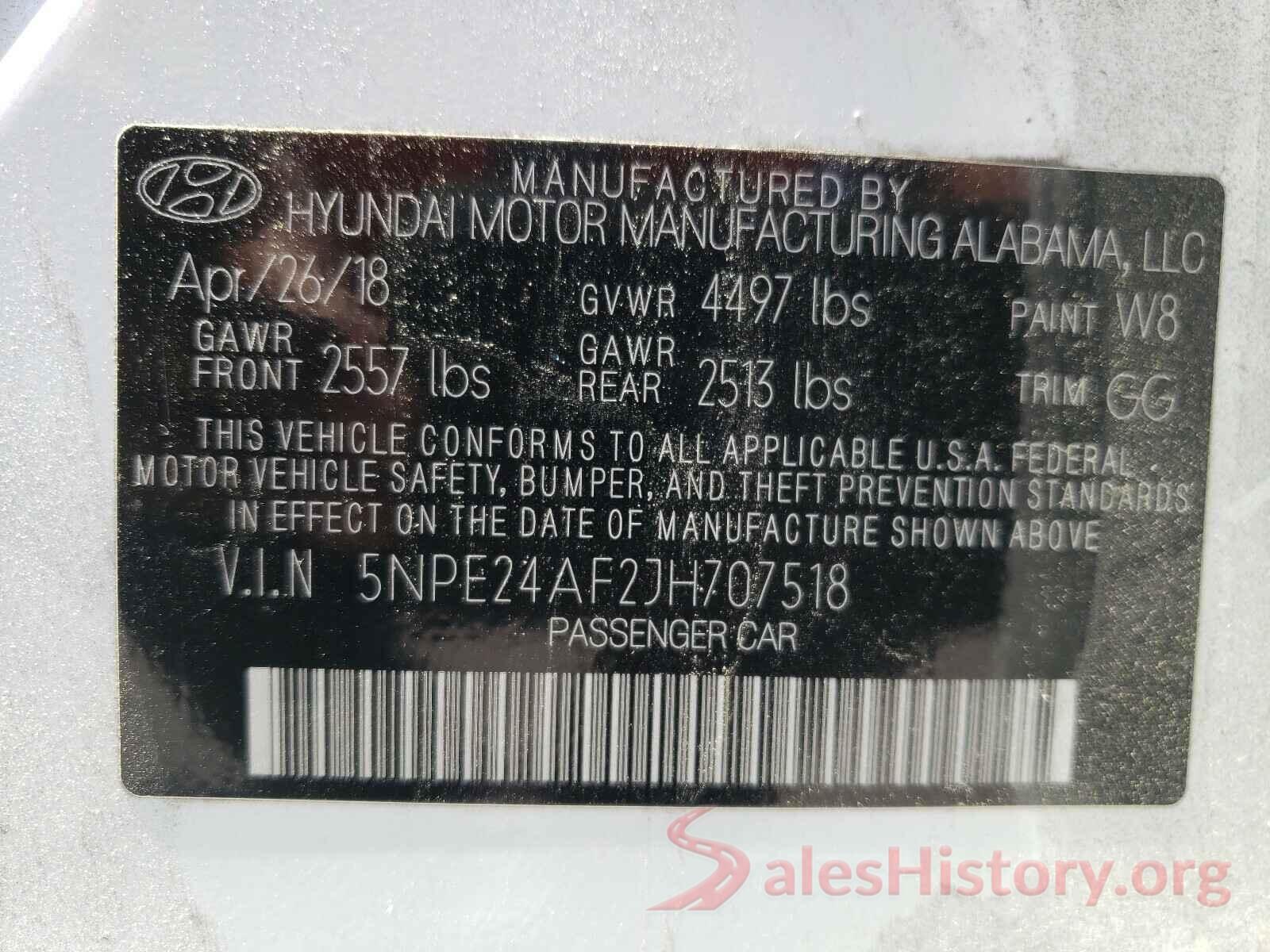 5NPE24AF2JH707518 2018 HYUNDAI SONATA