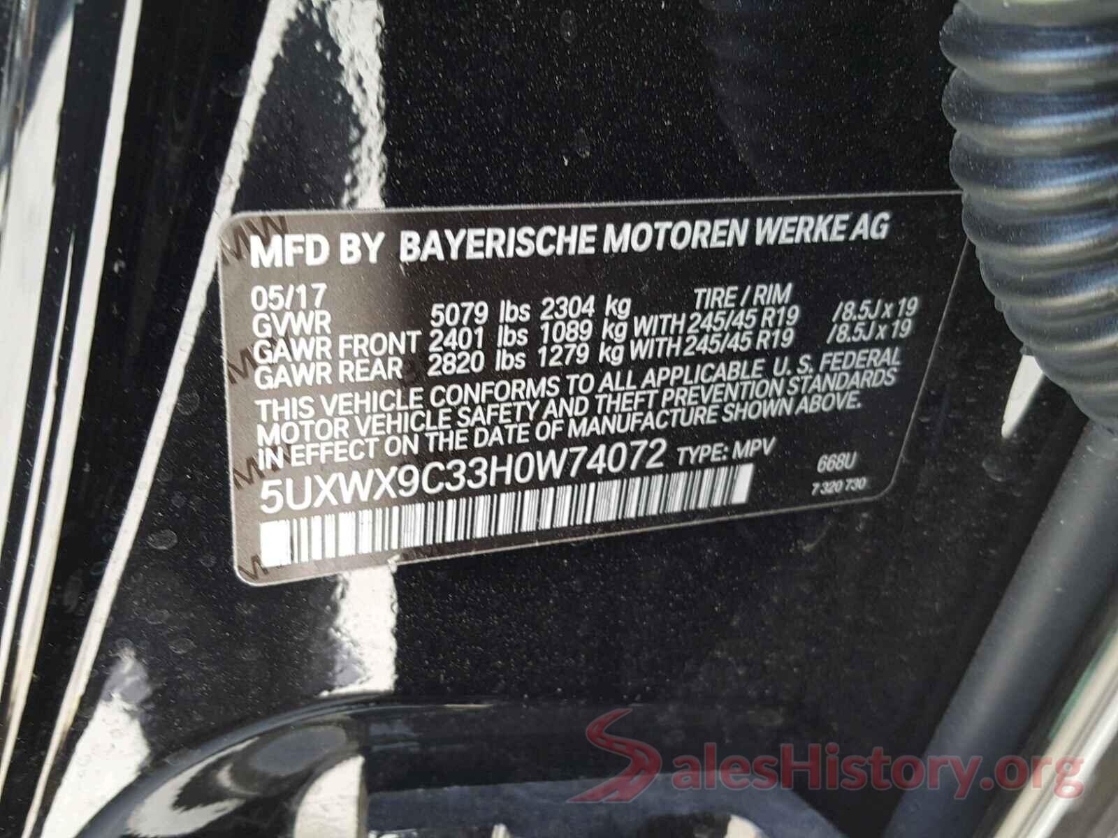 5UXWX9C33H0W74072 2017 BMW X3