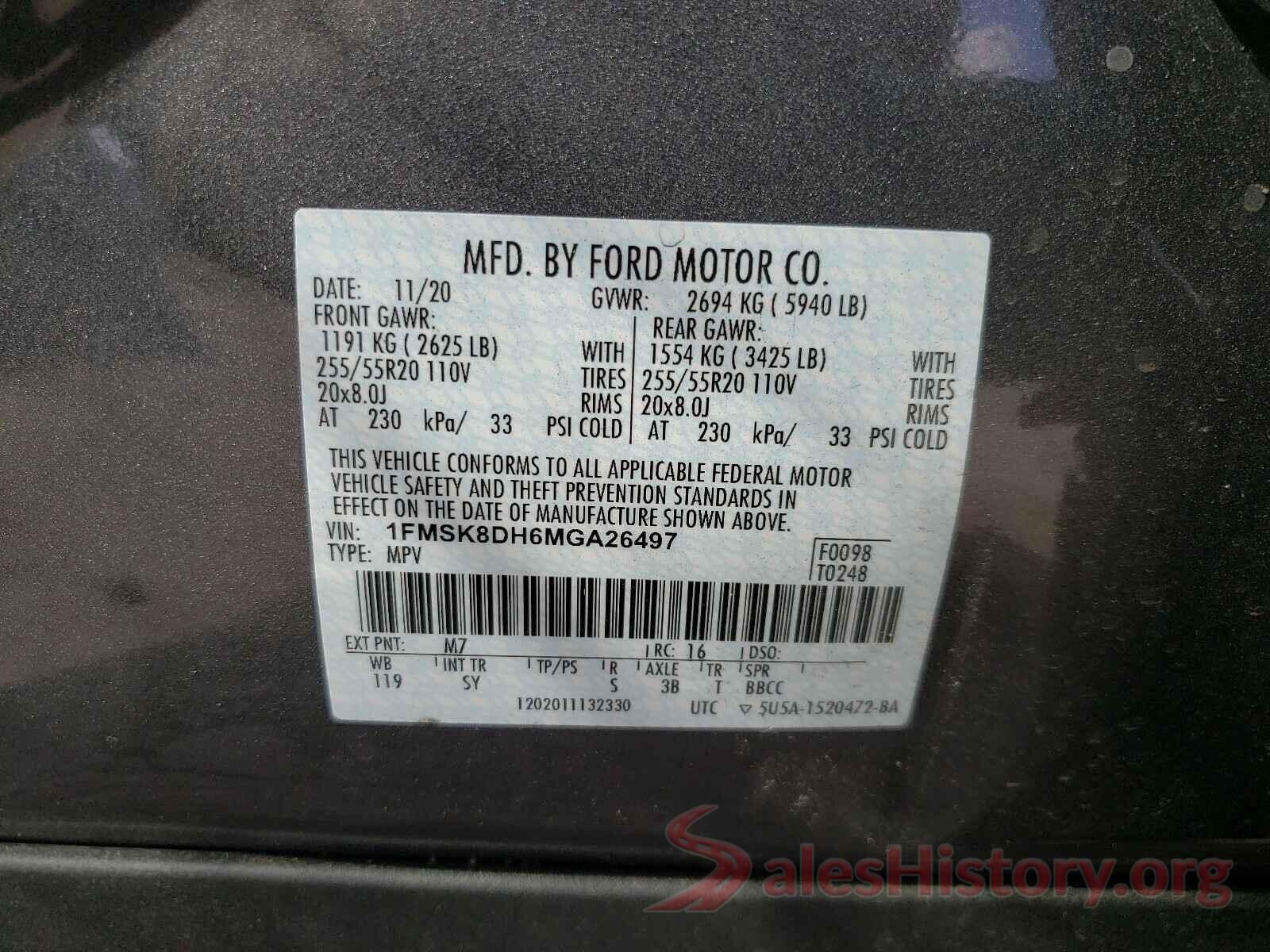 1FMSK8DH6MGA26497 2021 FORD EXPLORER