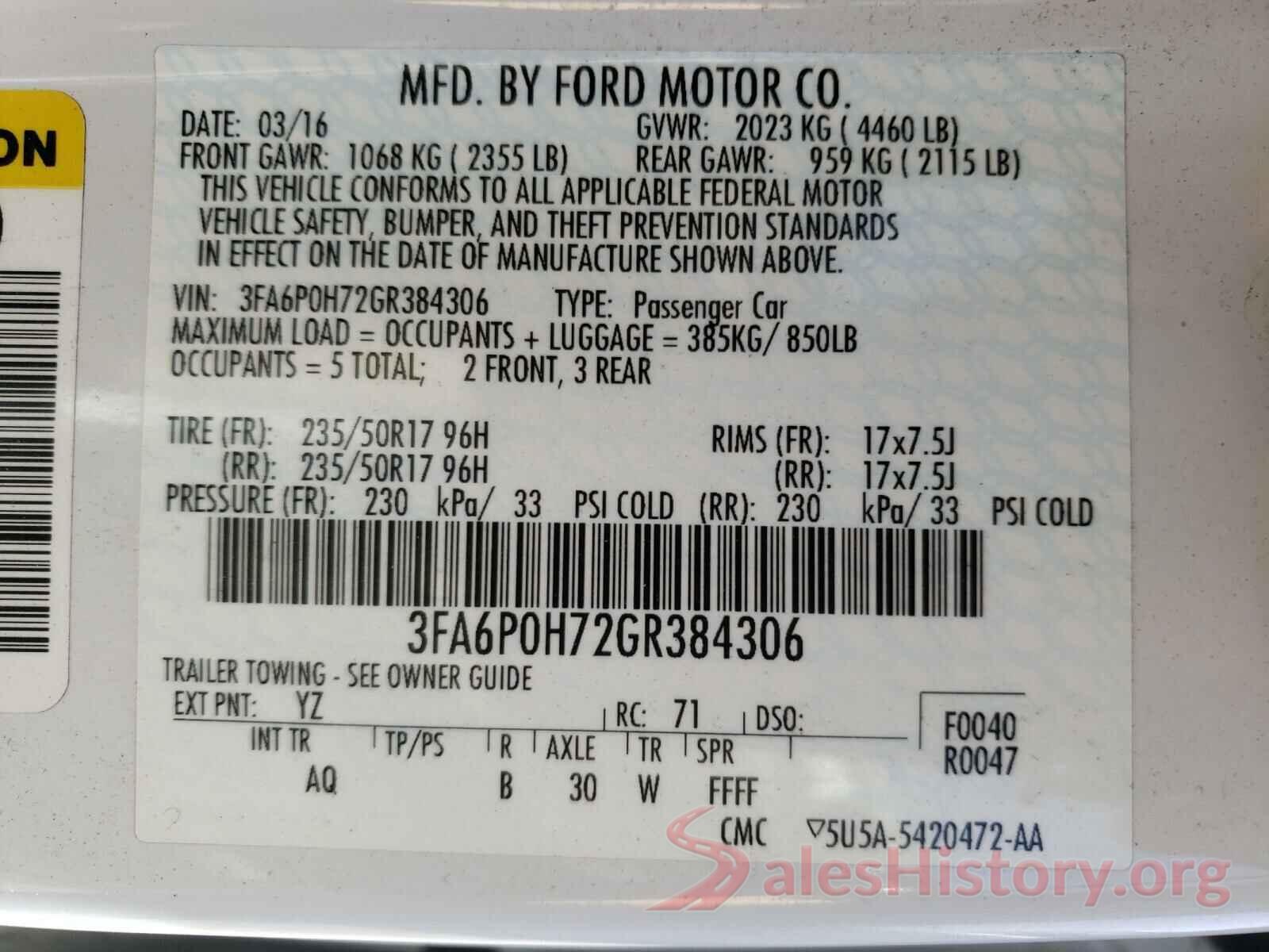 3FA6P0H72GR384306 2016 FORD FUSION