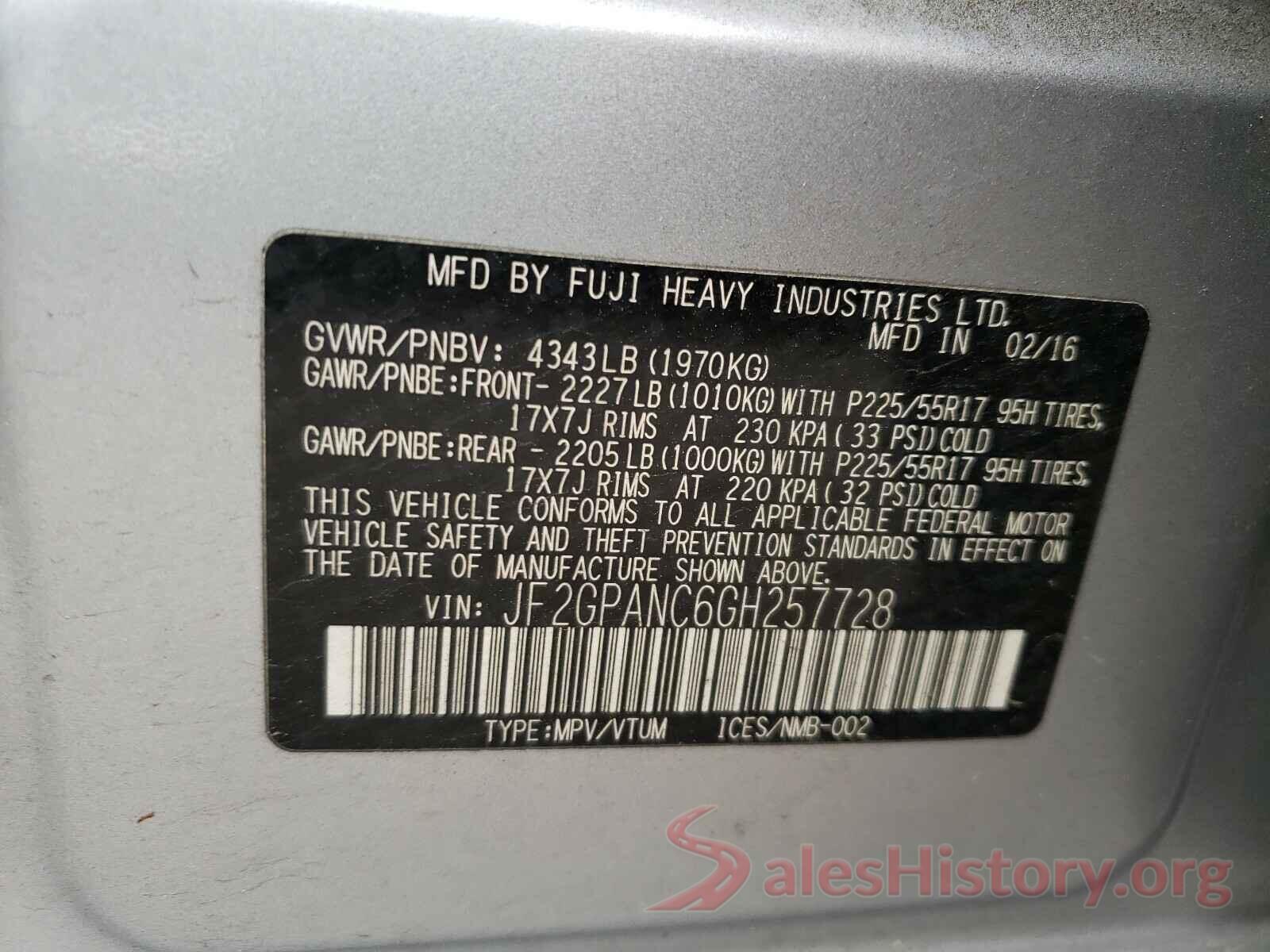 JF2GPANC6GH257728 2016 SUBARU CROSSTREK