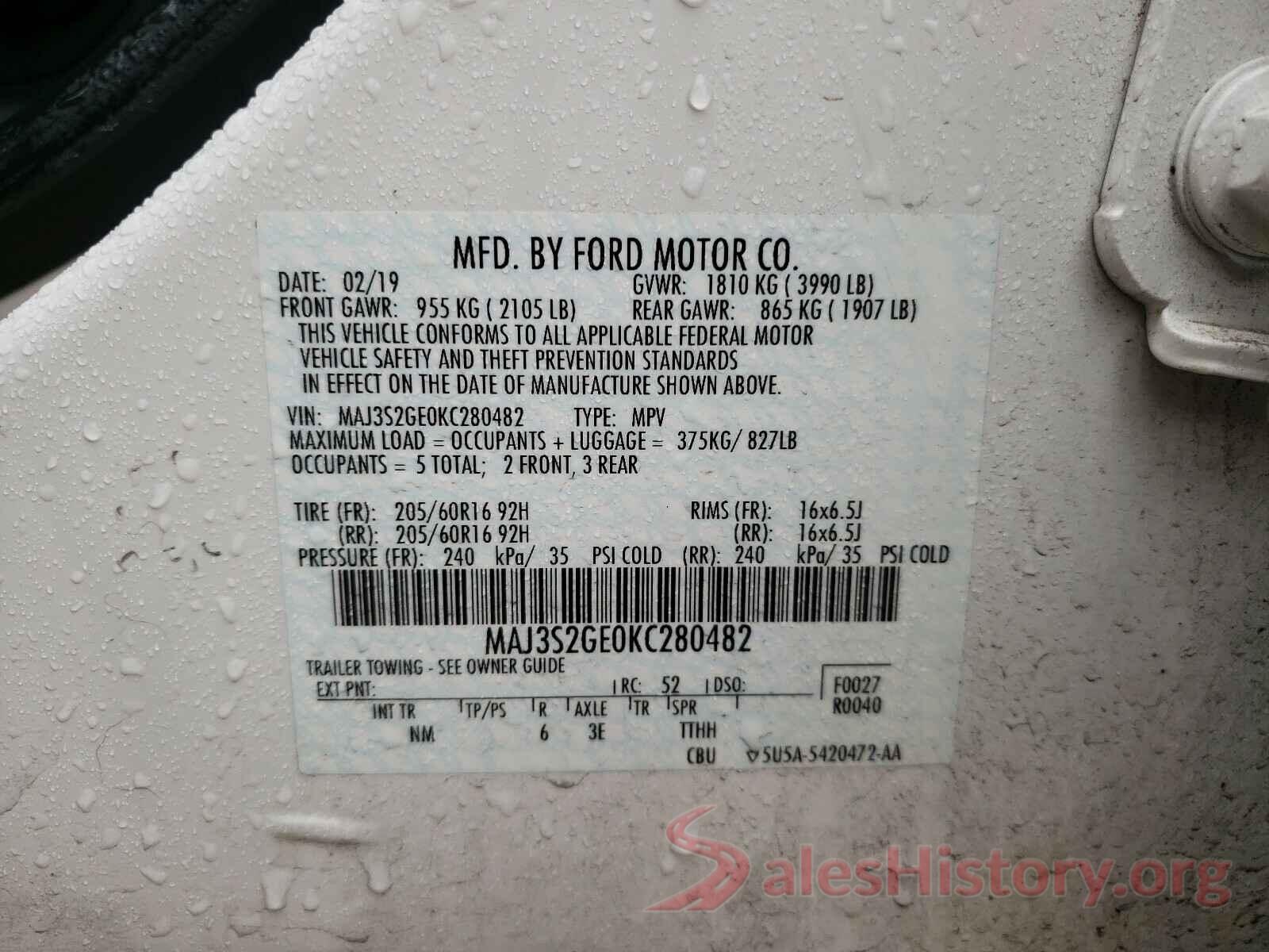 MAJ3S2GE0KC280482 2019 FORD ALL OTHER
