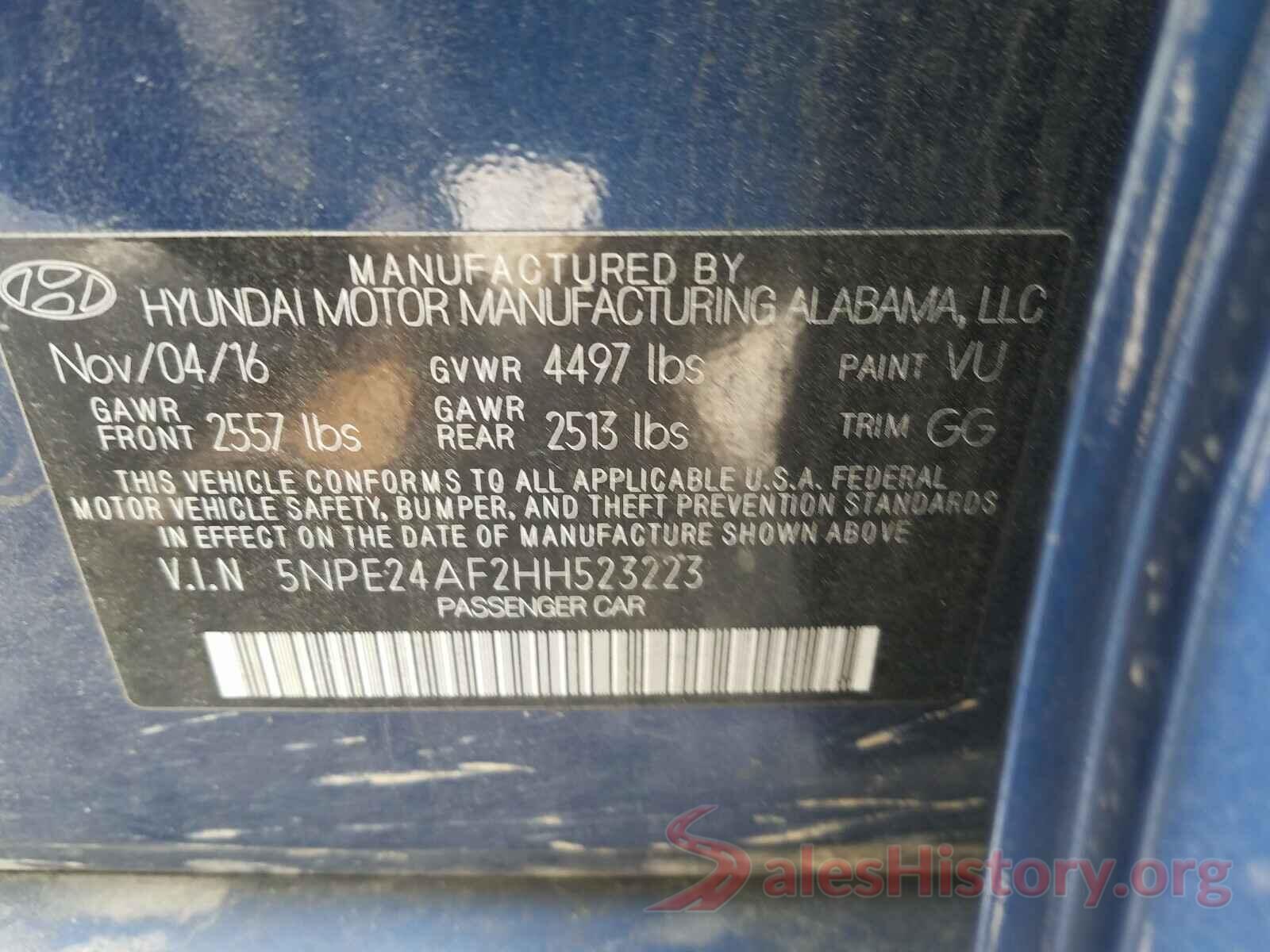 5NPE24AF2HH523223 2017 HYUNDAI SONATA