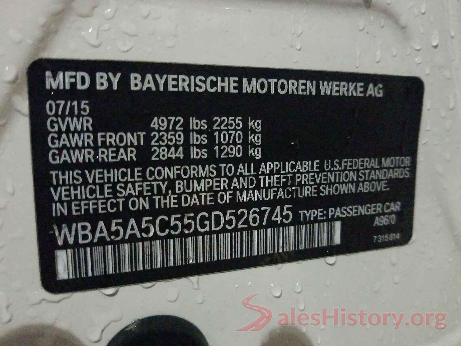 WBA5A5C55GD526745 2016 BMW 5 SERIES