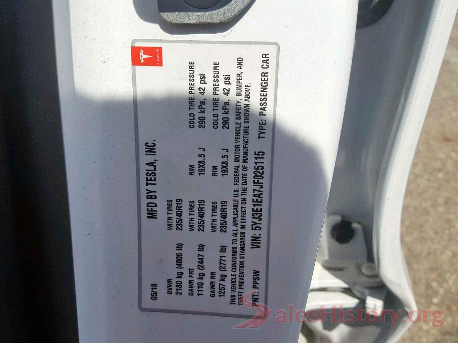 5YJ3E1EA7JF025115 2018 TESLA MODEL 3