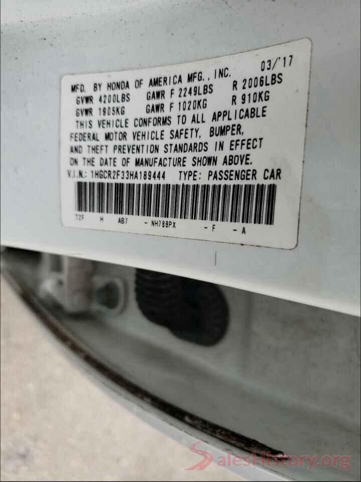 1HGCR2F33HA189444 2017 HONDA ACCORD