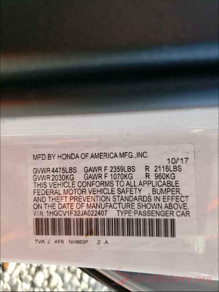 1HGCV1F32JA022407 2018 HONDA ACCORD