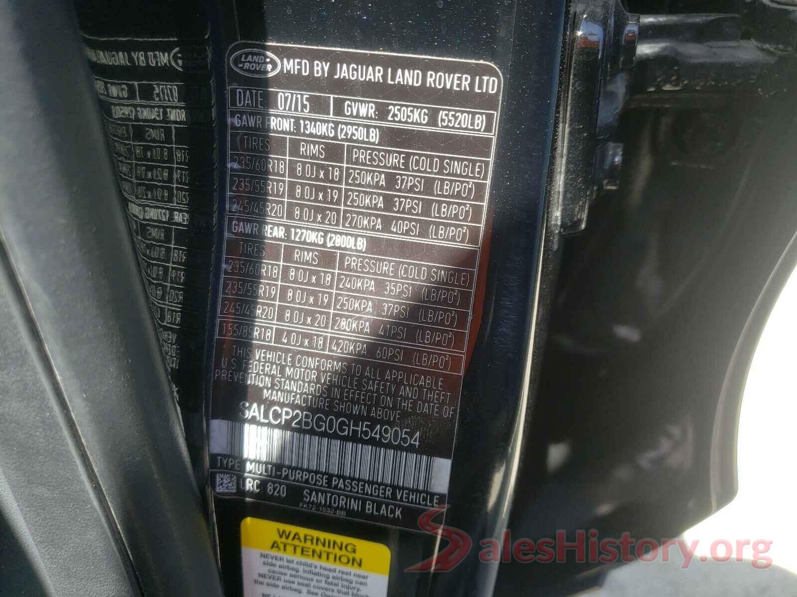 SALCP2BG0GH549054 2016 LAND ROVER DISCOVERY