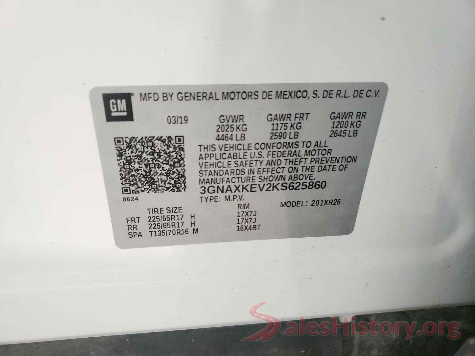 3GNAXKEV2KS625860 2019 CHEVROLET EQUINOX