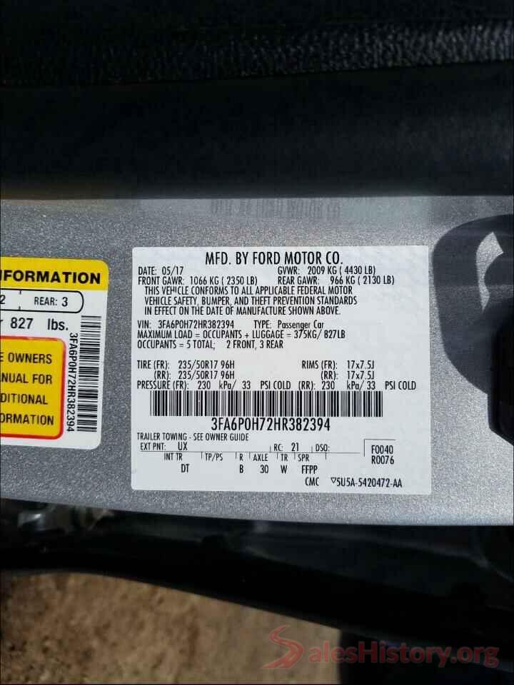 3FA6P0H72HR382394 2017 FORD FUSION