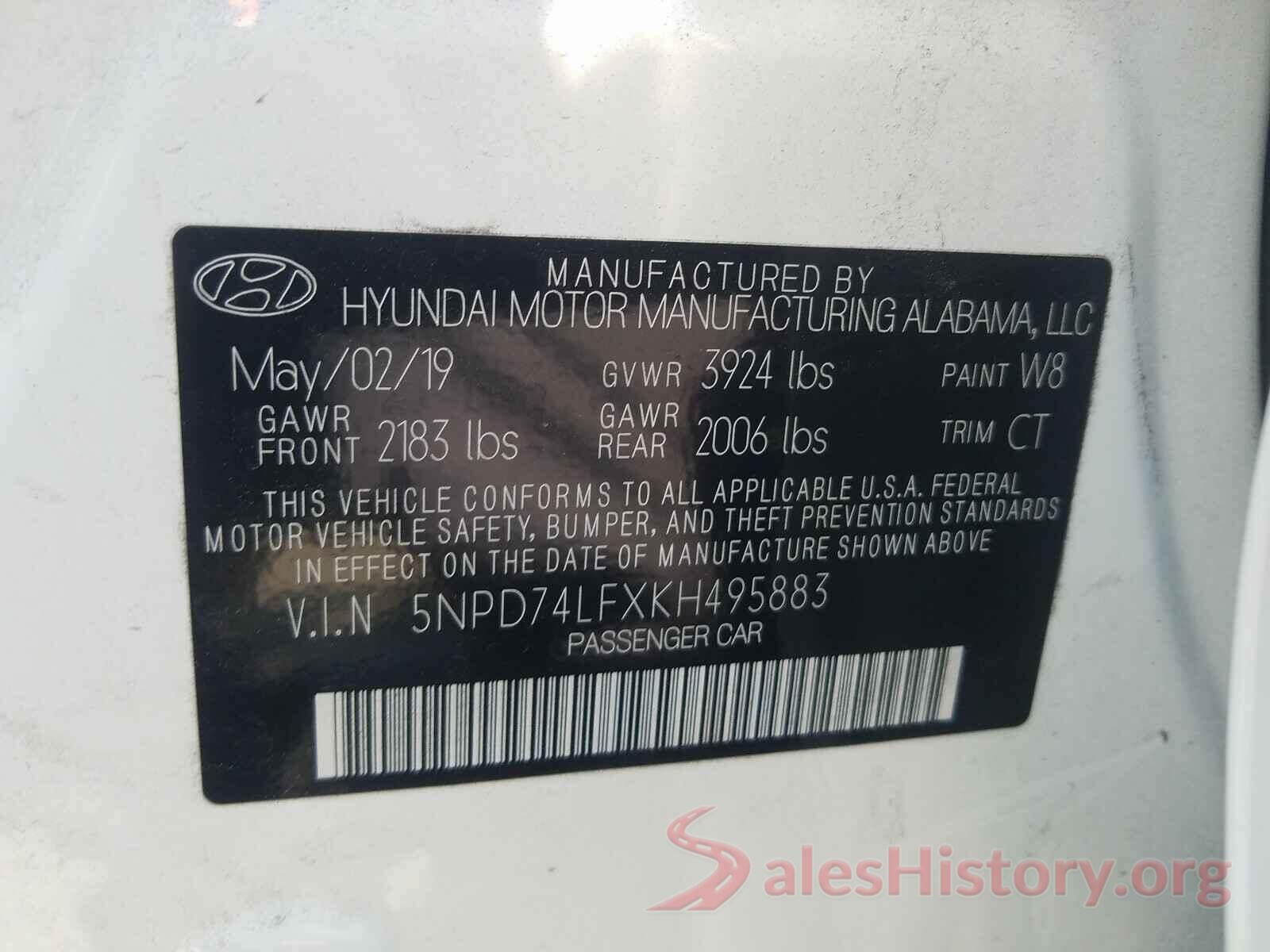 5NPD74LFXKH495883 2019 HYUNDAI ELANTRA