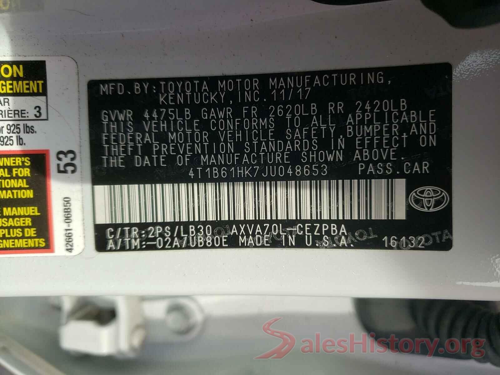 4T1B61HK7JU048653 2018 TOYOTA CAMRY