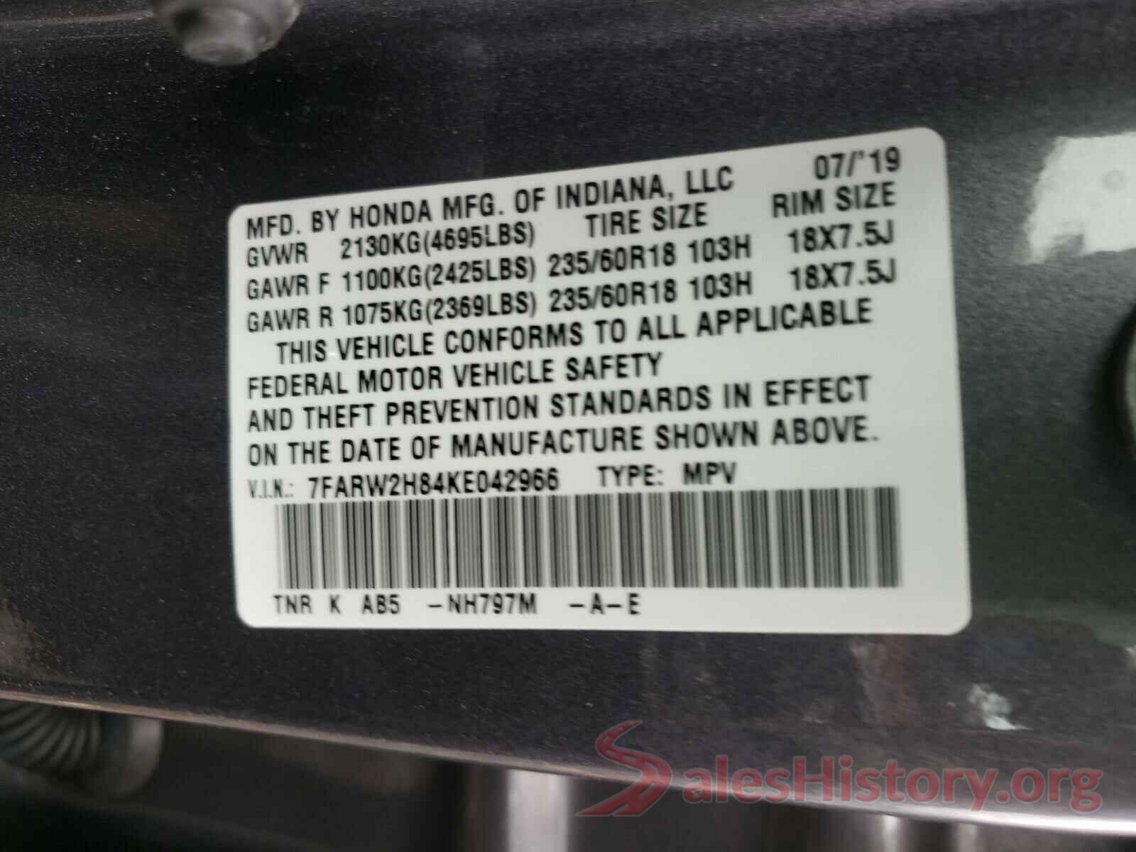 7FARW2H84KE042966 2019 HONDA CRV