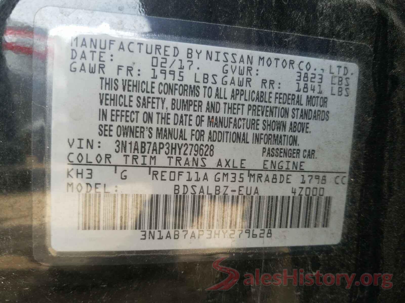 3N1AB7AP3HY279628 2017 NISSAN SENTRA