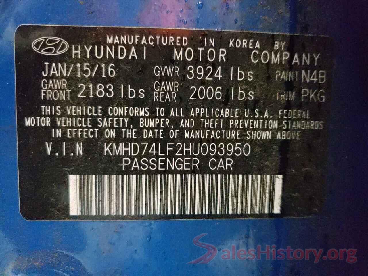 KMHD74LF2HU093950 2017 HYUNDAI ELANTRA